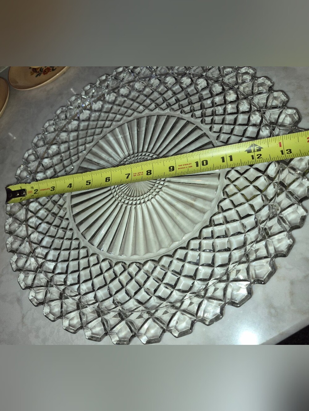 Vintage Clear Glass Serving Platter/Plate in "Waterford" Or Waffle Pattern - Picture 4 of 5